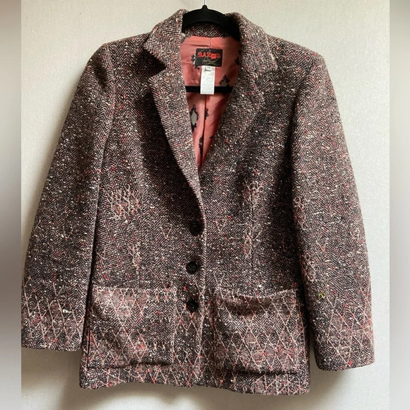 Bazar Christian Lacroix designer wool tweed pink multi  colored blazer Sz 38 - Picture 1 of 14